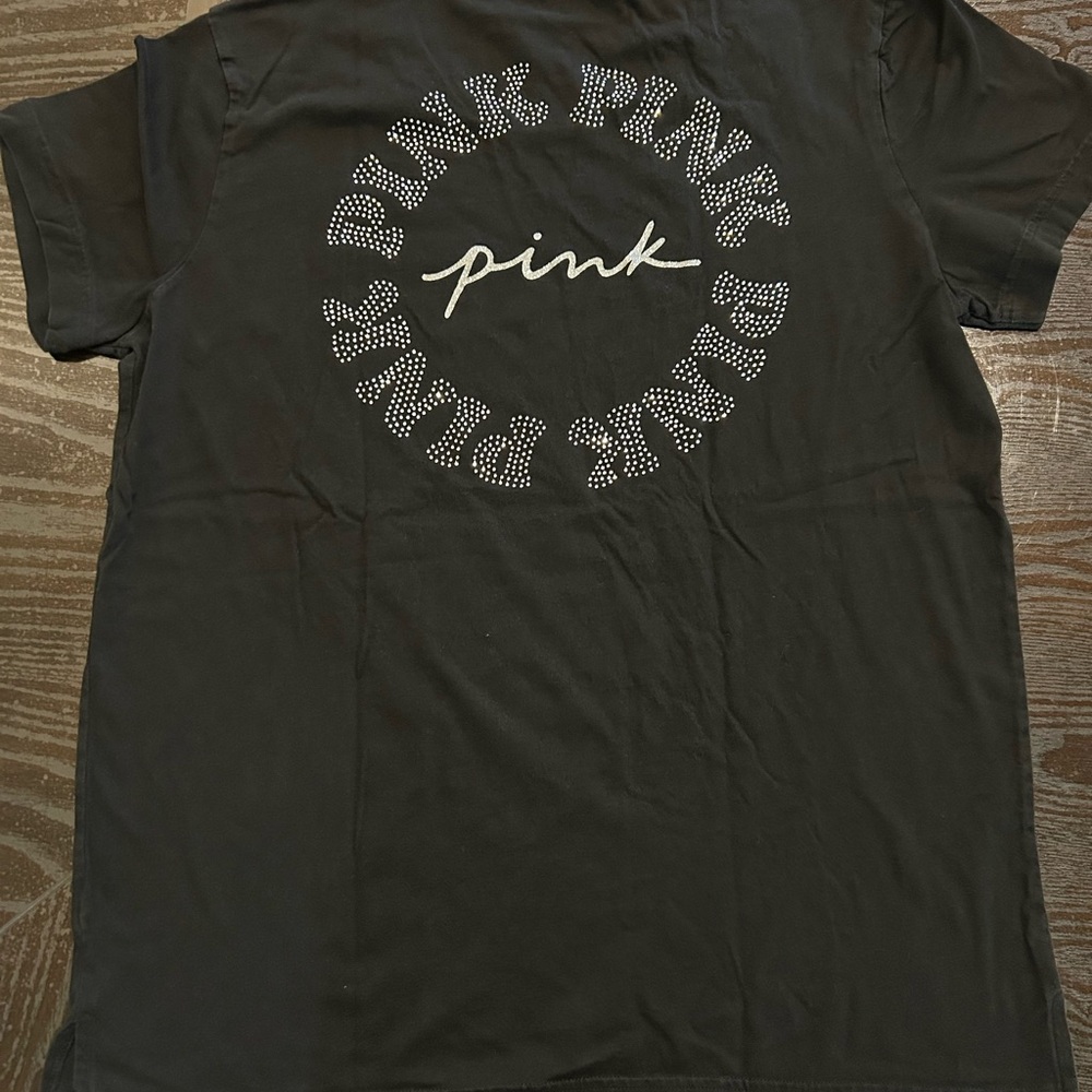 Black PINK Rime stone Glitter Logo T-Shirt